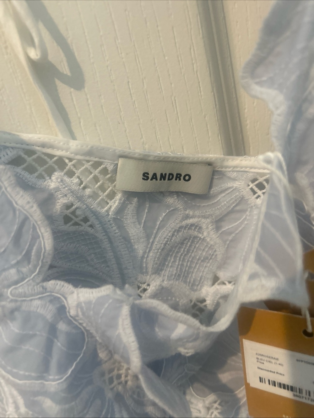 Sandro Roseraie Embroidered Floral Crop Top Lace Light Blue Ciel Size 2/M $345 - Picture 6 of 6
